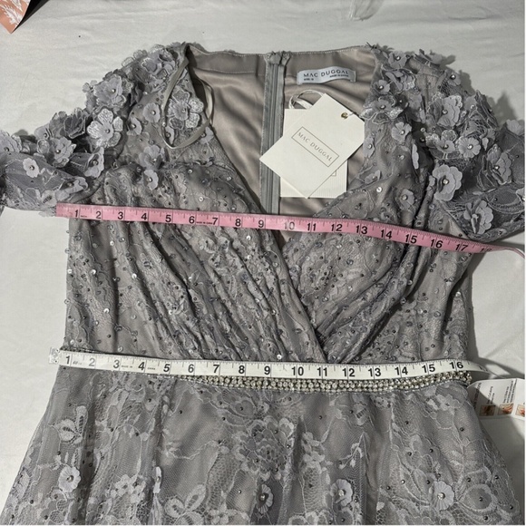 NWT $538 Mac Duggal [ 12 ]‎ Floral Embellished Lace A-Line Dress Sterling Grey - Picture 3 of 16